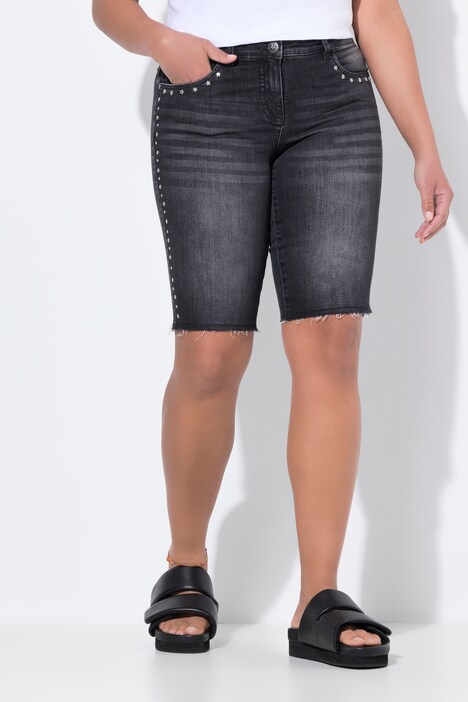 Bermudas vaqueras, pierna recta, remaches decorativos