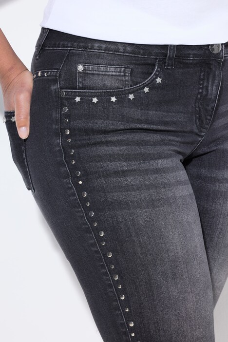 Bermudas vaqueras, pierna recta, remaches decorativos