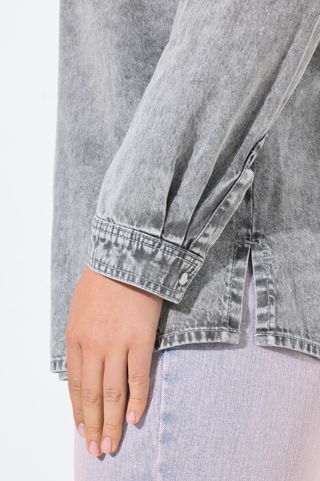 jeansbluse, skjortekrage, trykknapper, lange ærmer