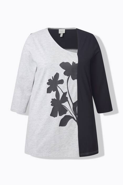 Skjorte, blomster, V-hals, 3/4-ermer, økobomull