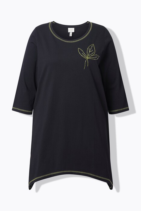 Shirt, Stickerei, A-Linie, Rundhals, 3/4-Arm, Biobaumwolle