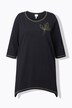 T-shirt en coton bio, feuille brodée, décolleté rond et manches 3/4, coupe évasée