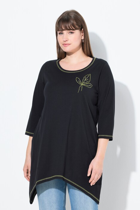 Shirt, Stickerei, A-Linie, Rundhals, 3/4-Arm, Biobaumwolle