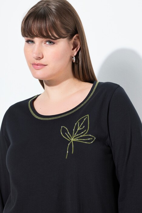 Shirt, Stickerei, A-Linie, Rundhals, 3/4-Arm, Biobaumwolle
