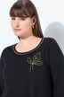 T-shirt en coton bio, feuille brodée, décolleté rond et manches 3/4, coupe évasée