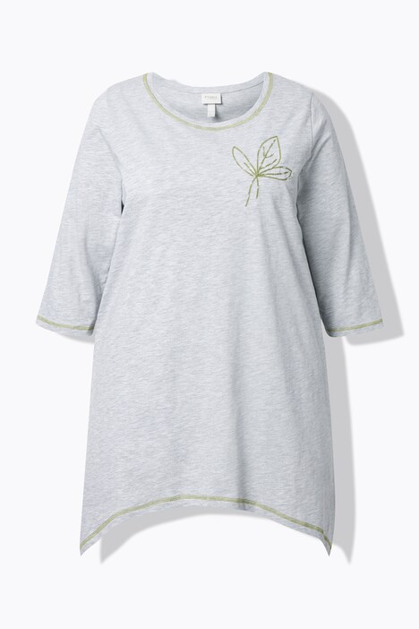 Shirt, Stickerei, A-Linie, Rundhals, 3/4-Arm, Biobaumwolle