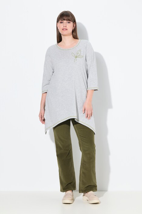 Shirt, Stickerei, A-Linie, Rundhals, 3/4-Arm, Biobaumwolle