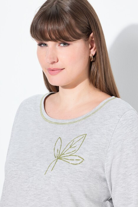 Shirt, Stickerei, A-Linie, Rundhals, 3/4-Arm, Biobaumwolle