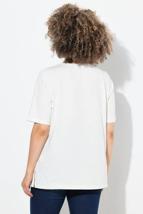 T-shirt med skriftmotiv, klassisk, V-udskæring og korte ærmer