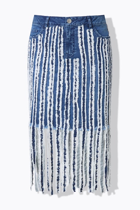 Jupe en jean, coupe Slim Fit 5 poches, longues franges