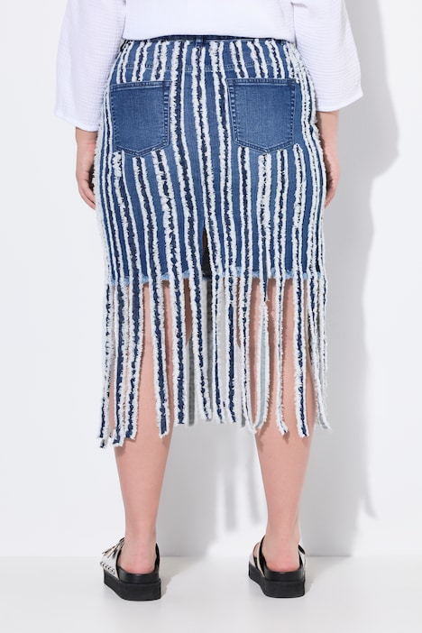Jupe en jean, coupe Slim Fit 5 poches, longues franges