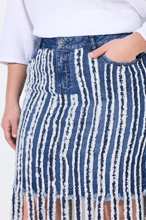 Jupe en jean, coupe Slim Fit 5 poches, longues franges