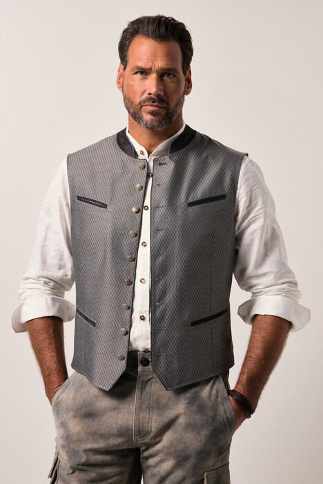 JP1880 vest, traditioneel, opstaande kraag, borduursel, tot maat 72