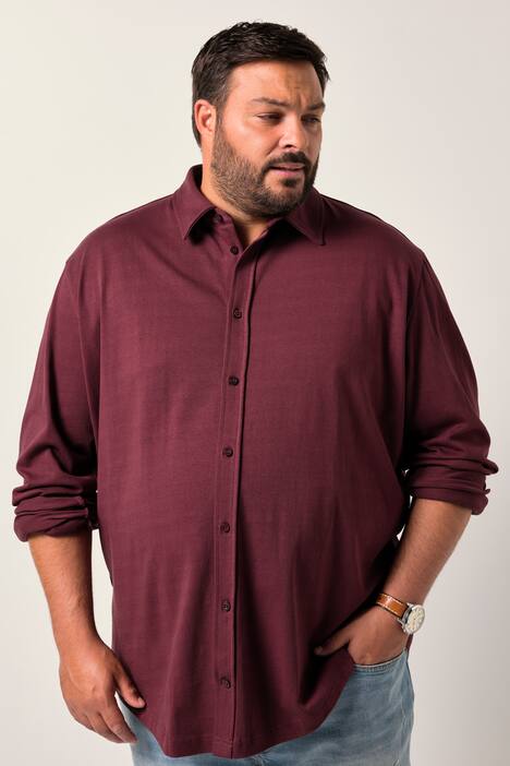 Chemise en jersey Men+. Manches longues, col Kent. Coupe Comfort Fit - jusqu'au 8 XL