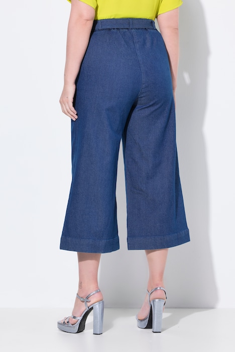 Jupe-culotte en jean à taille élastique avec ceinture à nouer