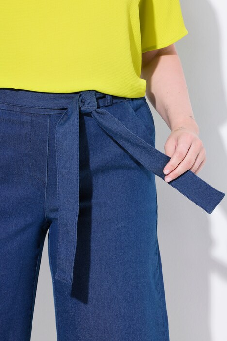 Jupe-culotte en jean à taille élastique avec ceinture à nouer