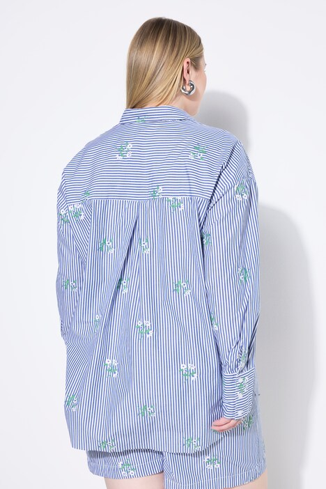 Skjorte, oversized med striber og blomsterbroderi