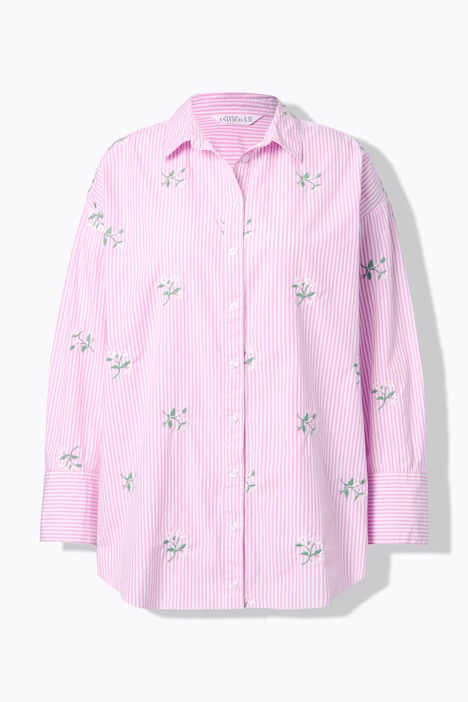 Skjorte, oversized med striber og blomsterbroderi