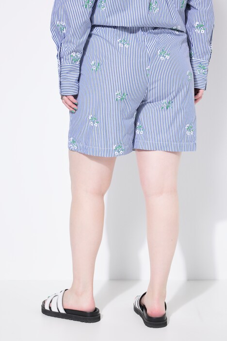 Shorts con taglio della gamba ampio, righe e ricami floreali