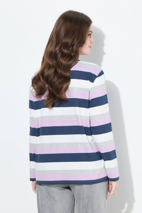 Stribet shirt, knude i kanten, V-udskæring, langærmet