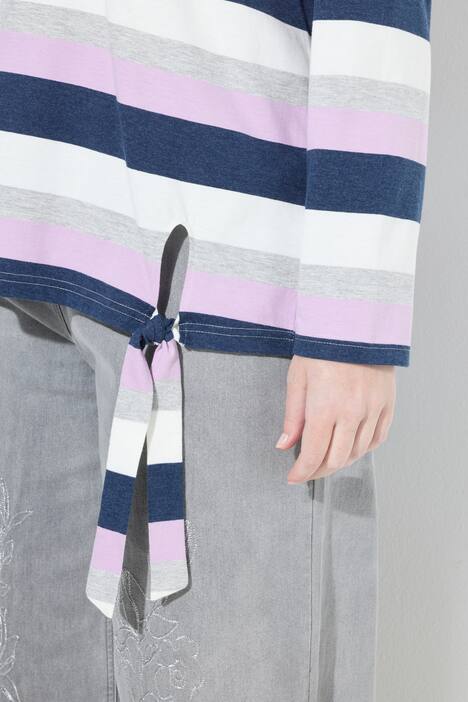 Stribet shirt, knude i kanten, V-udskæring, langærmet