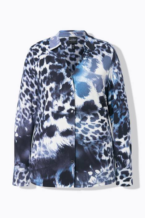 Chemisier en jersey à motif léopard, manches longues et col chemise