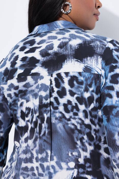 Chemisier en jersey à motif léopard, manches longues et col chemise