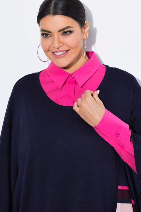 Cape en maille oversize, rayures à la base, décolleté rond et manches longues
