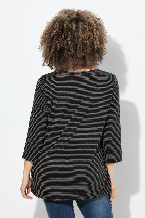 Shirt, Glitzerstreifen, V-Ausschnitt , 3/4-Arm