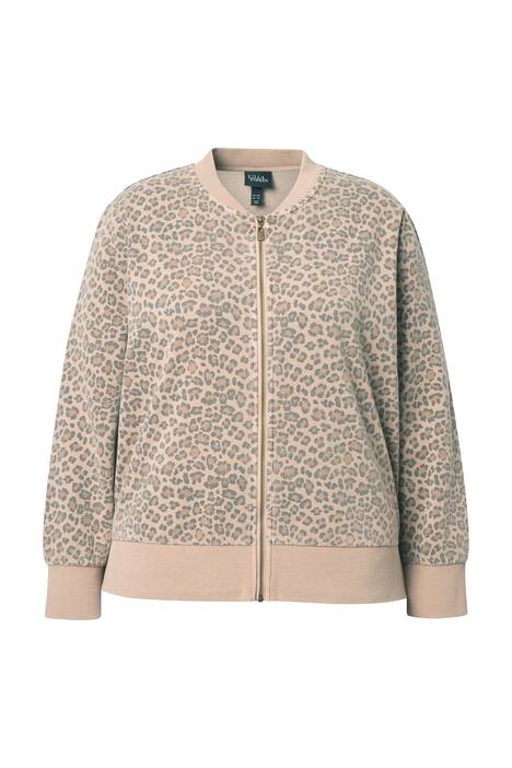 Mikina, leopardí vzor, kulatý výstřih, knoflíková léga, dlouhé rukávy