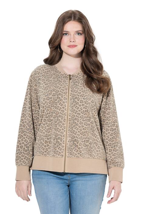 Mikina, leopardí vzor, kulatý výstřih, knoflíková léga, dlouhé rukávy