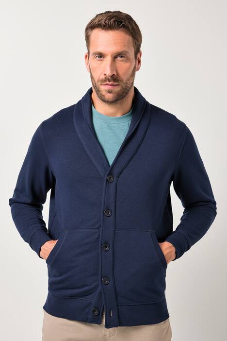 JP1880 Sweatjacke, Schalkragen, Knopfleiste, Kängurutasche, bis 8 XL