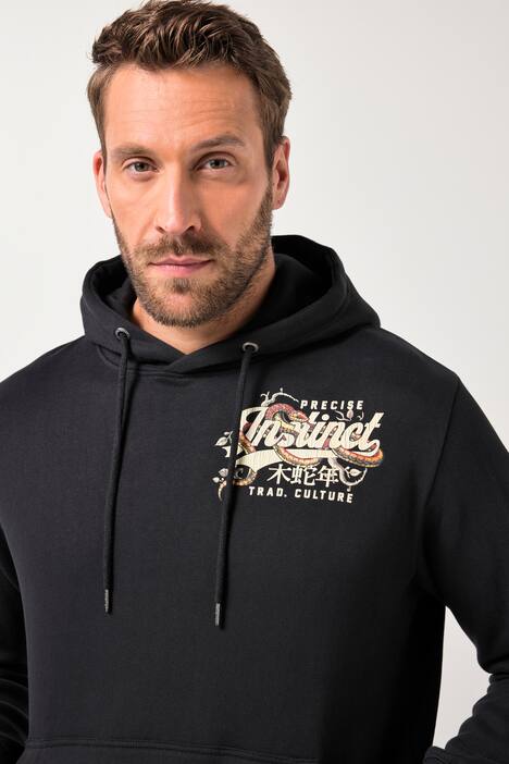 Maglia JP1880 con cappuccio, stampa sul petto e tasca a marsupio, fino alla tg. 8XL