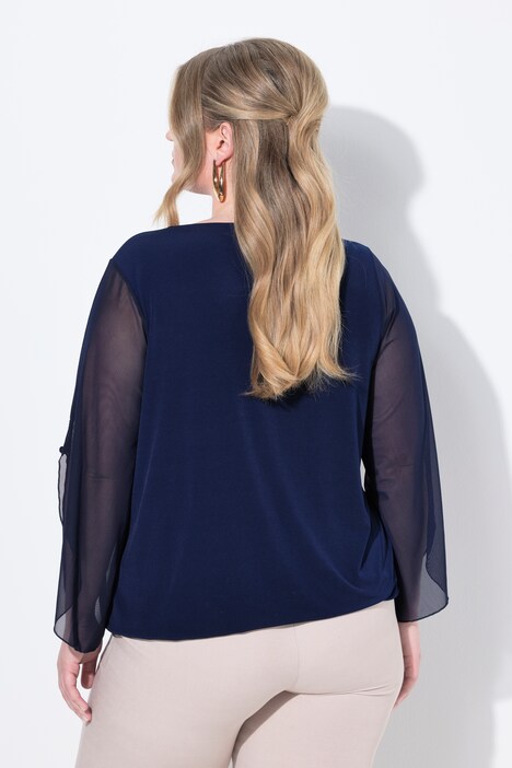 Blouse, 3/4-mouw, mesh met split