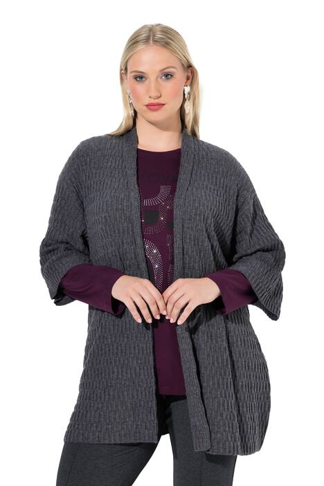 Rozepínací svetr, strukturovaný úplet, oversize, výstřih do V, 3/4 rukávy