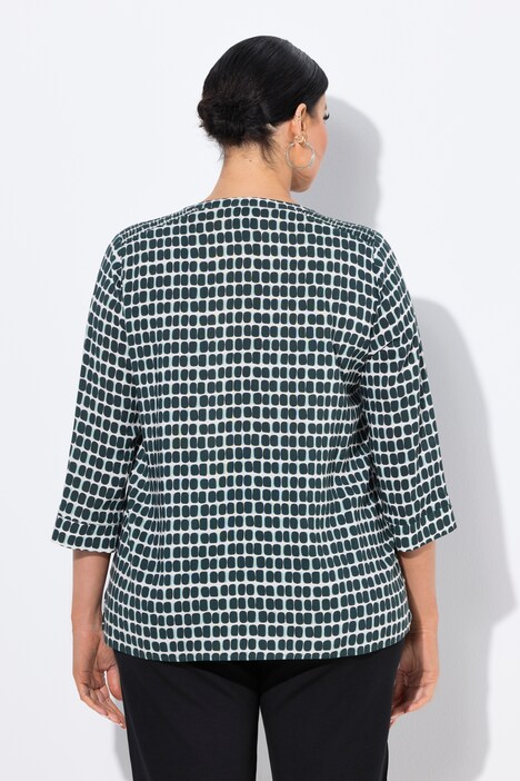 Blouse en satin, épaules smockées, col tunisien et manches 3/4