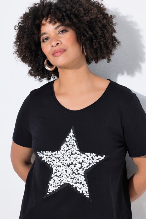 T-shirt coupe évasée, étoile avec paillettes