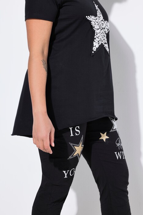 T-shirt coupe évasée, étoile avec paillettes