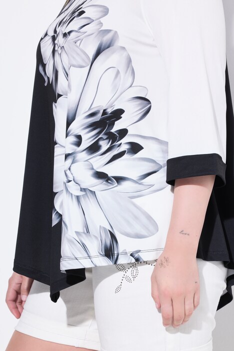 T-shirt, blomsterprint, 3/4-lange ærmer, tilspidste kant