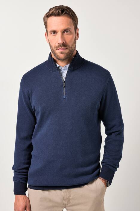 Pull camionneur en maille JP 1880, col zippé, maille texturée CashmereTouch - jusqu'au 7 XL