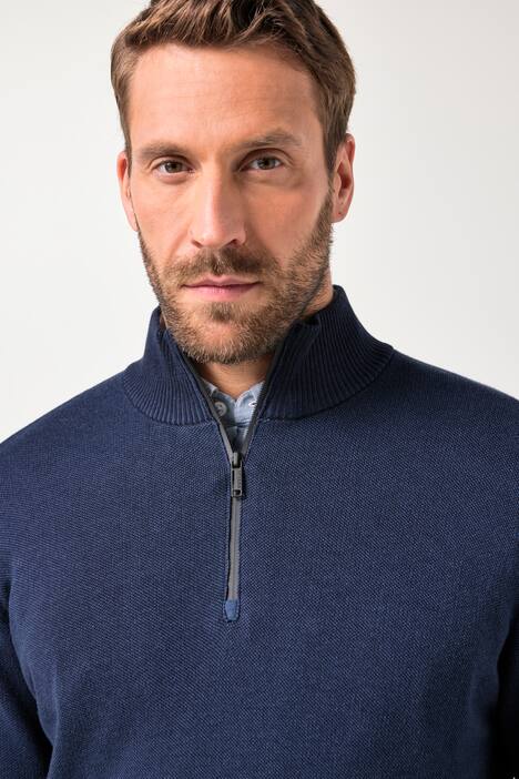 Pull camionneur en maille JP 1880, col zippé, maille texturée CashmereTouch - jusqu'au 7 XL