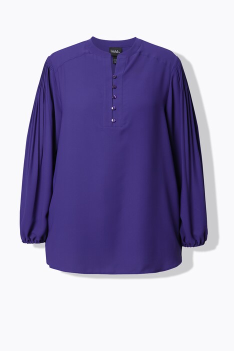 Blouse avec plis fantaisie, manches longues et col rond, patte de boutonnage