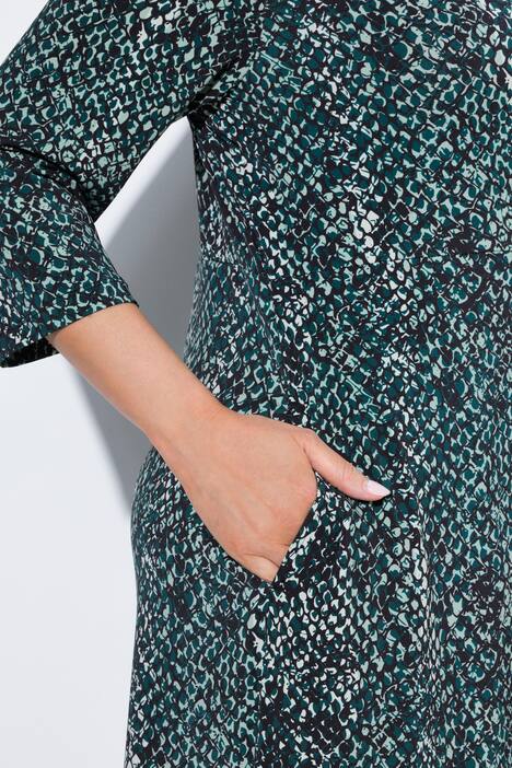 Robe midi en jersey, motif peau de serpent, décolleté en V et manches 3/4