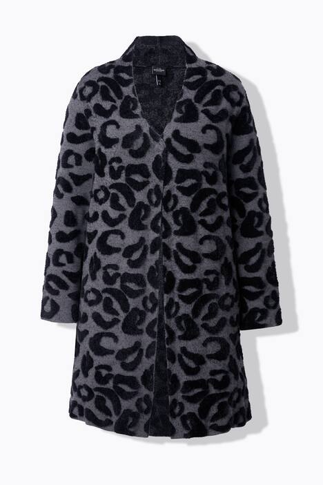 Cardigan lungo con design leopardato, collo alto e maniche lunghe