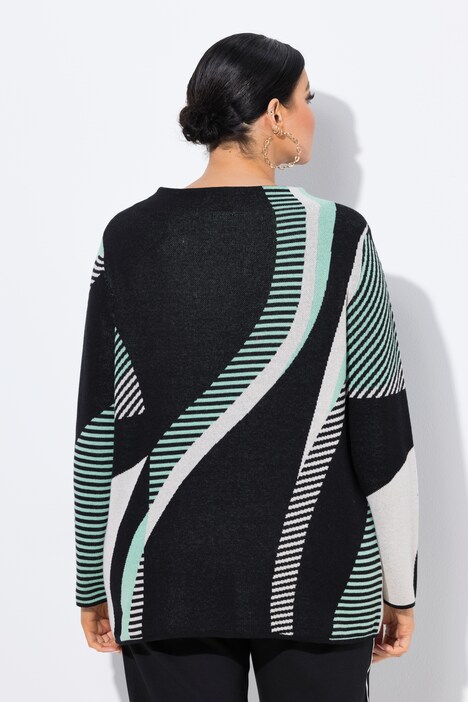 Pull maille Jacquard, col légèrement montant et manches longues