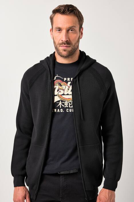 JP1880 Strickjacke, elastischer Strick, Kapuze, Känurutasche, bis 7 XL
