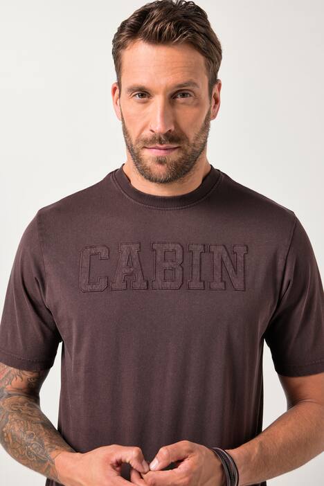 T-shirt JP1880 dal look vintage con applicazioni e mezze maniche, disponibile fino alla tg. 8XL