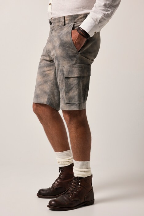 JP1880 Bermuda-shorts i læder, traditionel stil, okselæder, cargolommer, normal pasform, op til 72