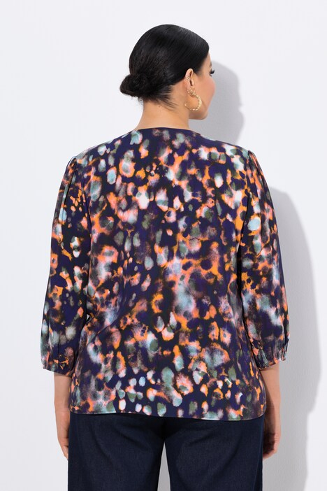 Blouse avec imprimé, cordon à froncer, décolleté en V et manches 3/4