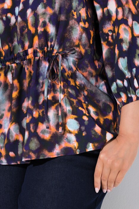 Blouse avec imprimé, cordon à froncer, décolleté en V et manches 3/4